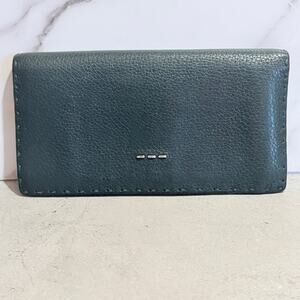 Fendi Selleria Hand-Stitched Long Wallet | Dark Green Leather | Black Interior